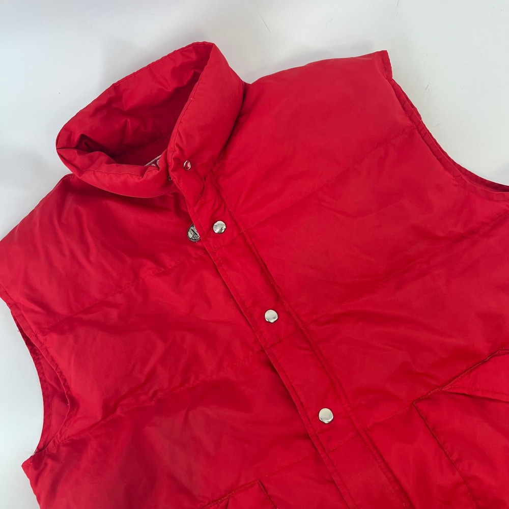 Vintage Down East Puffer Vest Mens Large Red Down Filled Quilted Snap Zip Korea